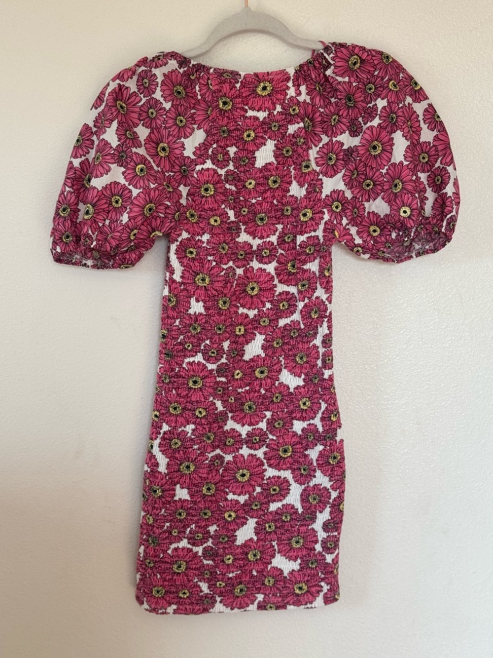 Zara Pink Floral Smocked Balloon Puff Sleeve Mini Dress Size S Small - Picture 5 of 9